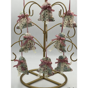 Vintage 1980 Fabric Filled Bell Ornament Victorian Shabby Chic Granny Core Set 8